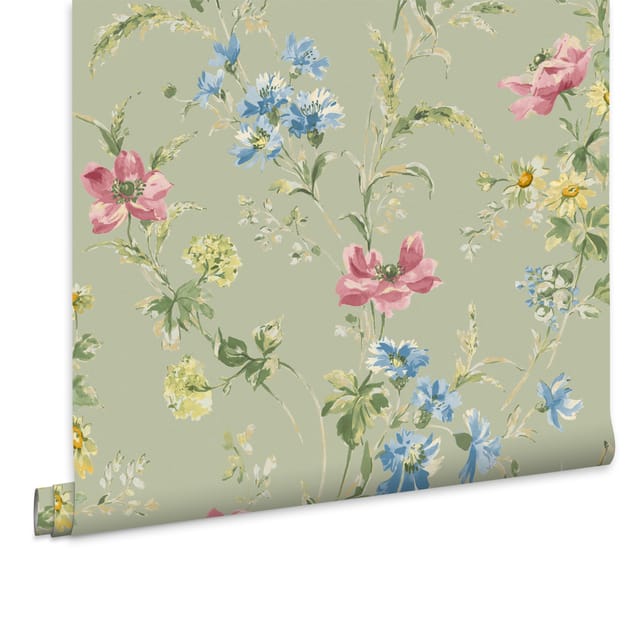 Poppy Meadow Vliestapete Grun 10mx52cm - Laura Ashley