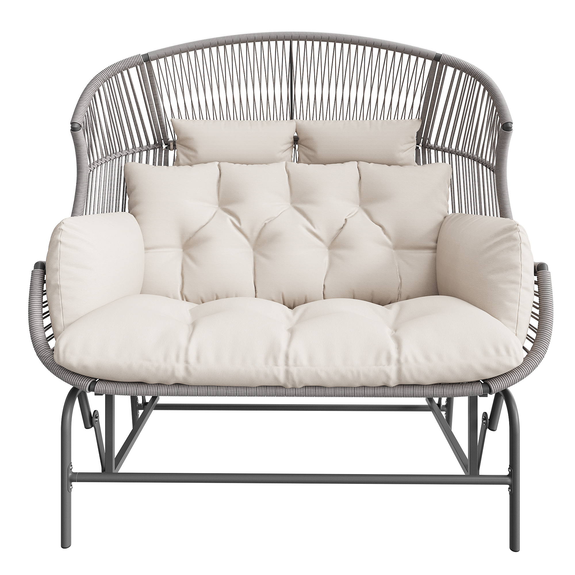 Elvmi Gartenschaukel 2-sitzer Mit Fixierkissen Und Sanfter Wippfunktion, Aus Pe-rattan Und Eisen, Grau