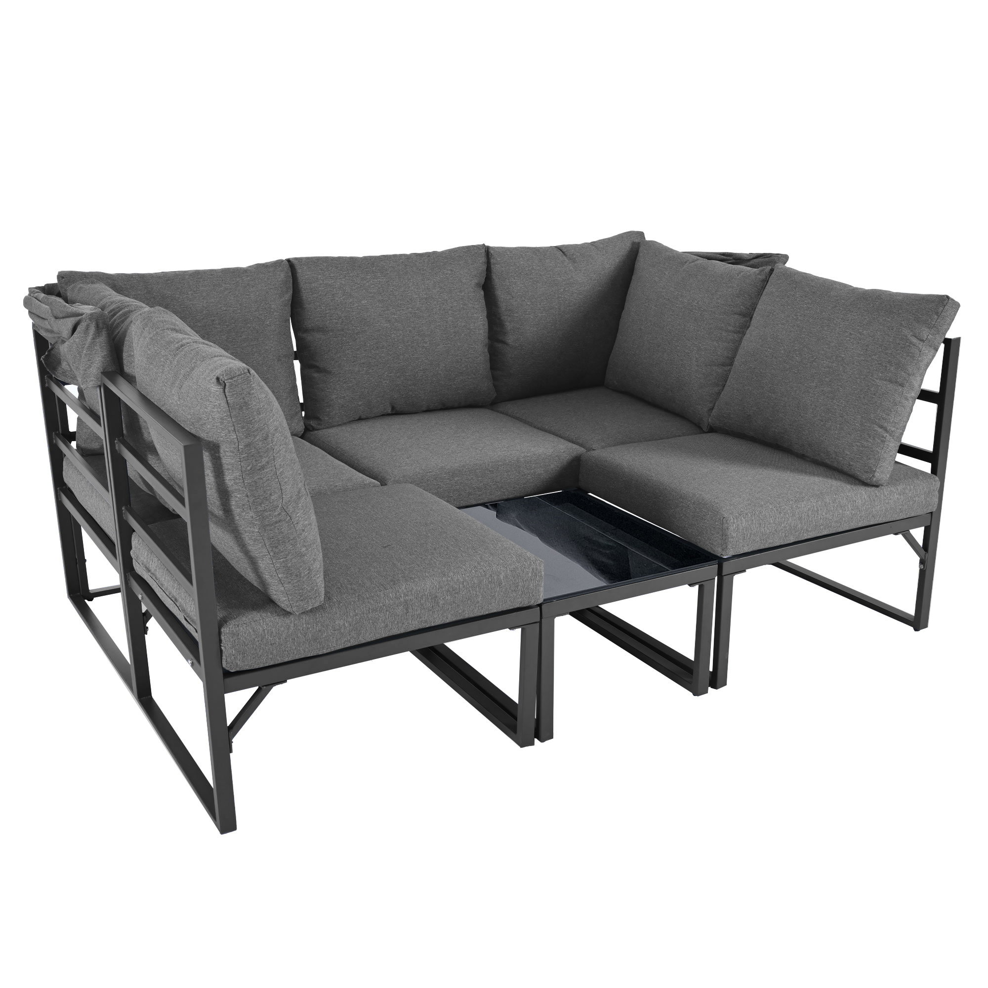 Elvmi Gartenlounge Set Mit 1 Dreisitzer-sofa, 2 Sesseln Und 1 Couchtisch, Verzinktes Eisen, Grau