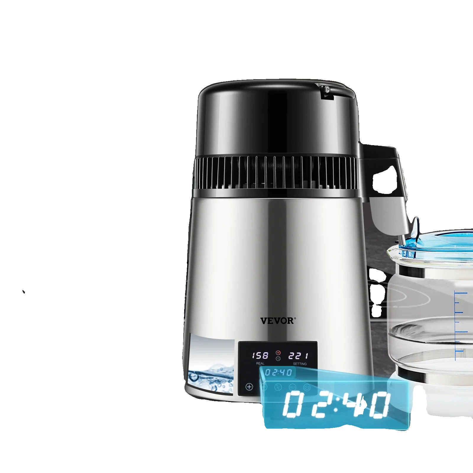 Wasserdestillator, 1l/h Destillationsgeschwindigkeit, Touchscreen-zeiteinstellung, Silber
