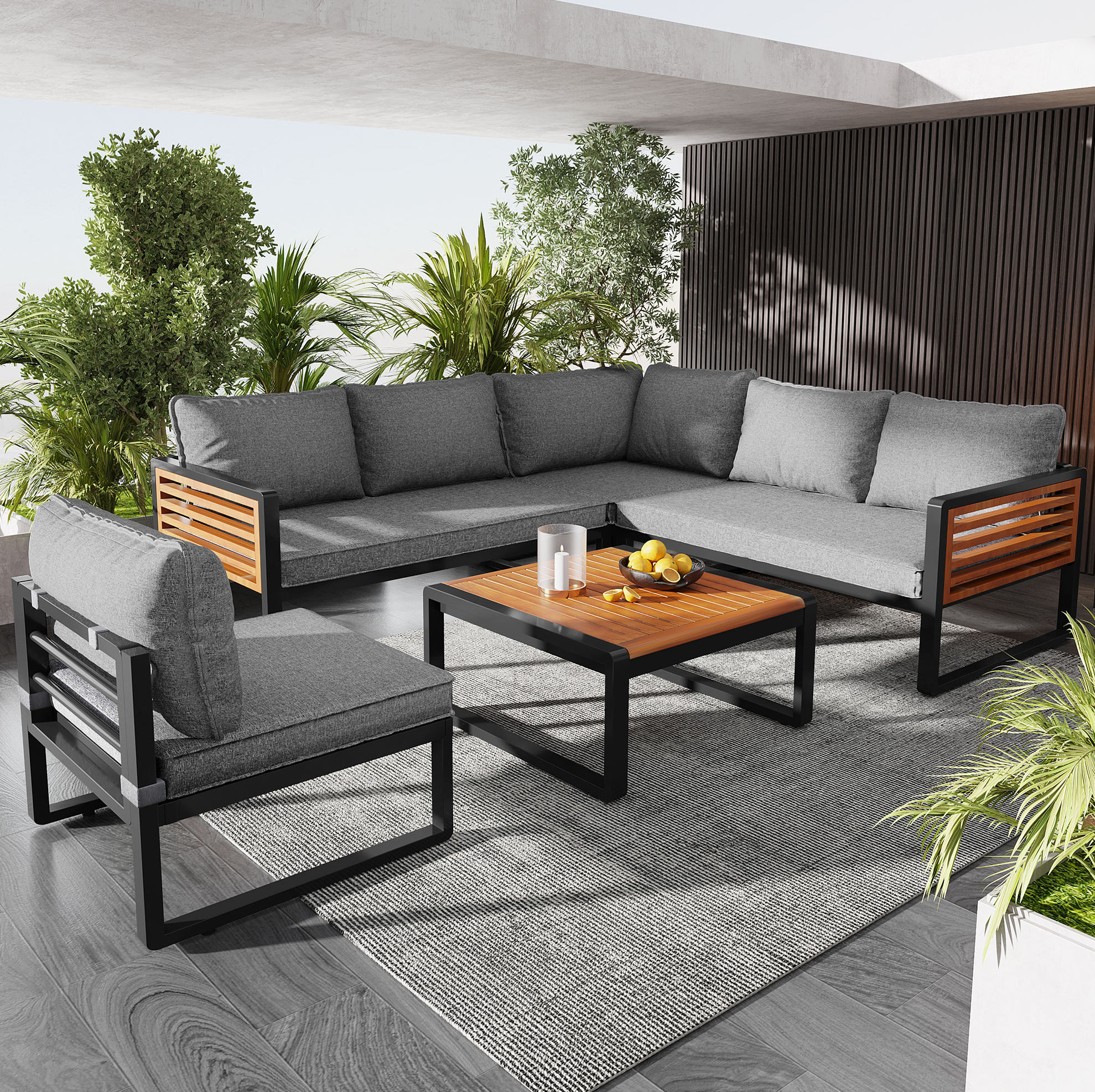 Sofa Gartensofa Flexibel Metall Holz 5 Teilig Okmyhome