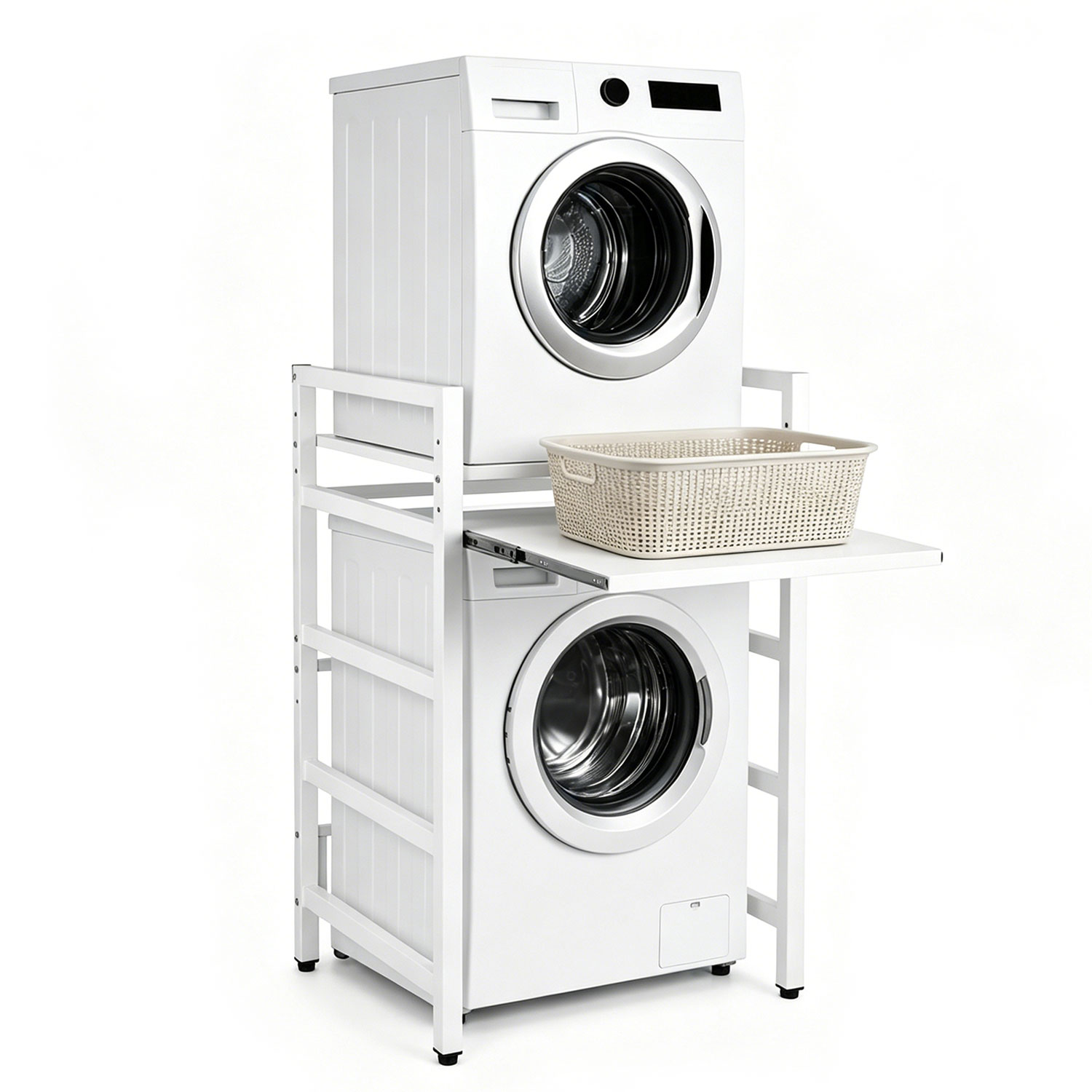 Randaco Waschmaschinenregal 72x64x115cm Mit Ausziehbare Ablage Weiß, Regal Über Waschmaschine, Aufbewahrungsorganisator