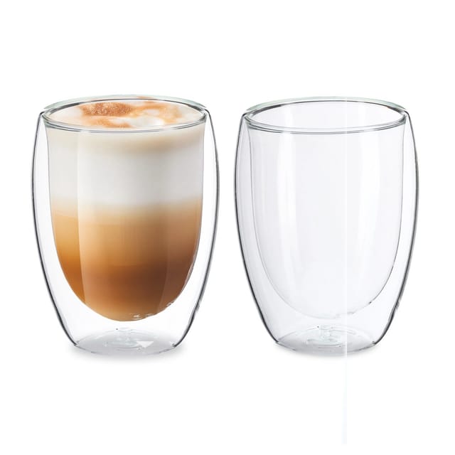 Latte Macchiato Gläser, 2er Set, Doppelwandiges Glas, 350 Ml, Spülmaschinenfest, Kaffeegläser, Transparent - Relaxdays