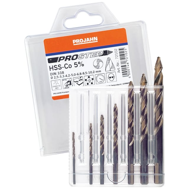 Projahn - Spiralbohrer Set Din338 Hss-co 5% Prostep 7-tlg. Ø 2,5 - 3,3 - 4,2 - 5,0 - 6,8 - 8,5 - 10,2 Mm