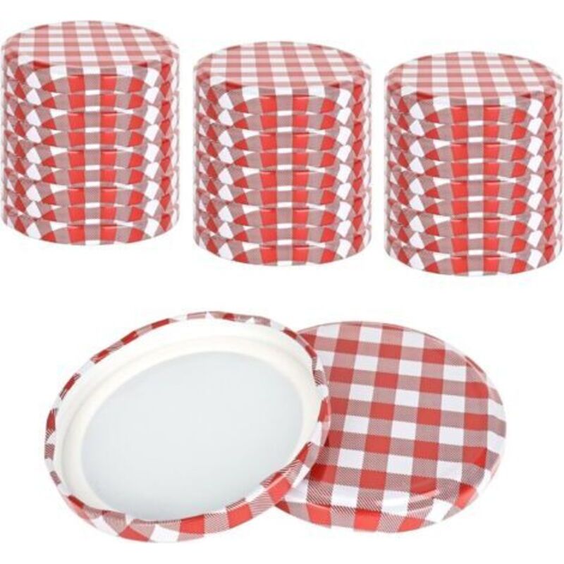 Lot De 50 Couvercles À Visser 82mm – Carreaux Rouge/blanc – Bouchons Pour Pots De Confiture 230/350/435/565 Ml – Étanchéité Optimale