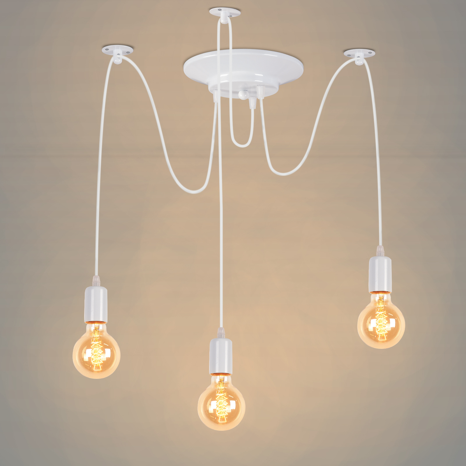 Diy E27 Industrial Hängelampenschirm Weiß Mit Retro-fassung Einstellbare Länge Draht (1,5m 3 Arme)