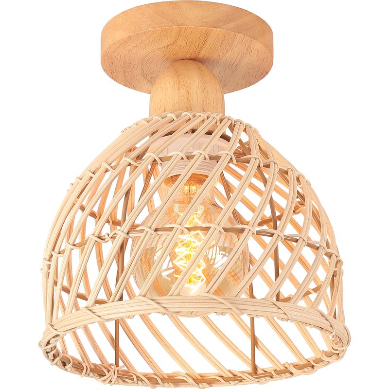 Cage Bambou Suspension Rotin À La Main Luminaire Plafonnier Rétro E27 Créative Rustique Lampe De Plafond Pour Salle Couloir Salon Restaurant 1pcs