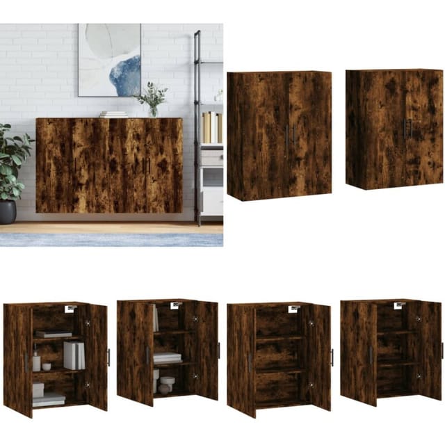 Wandschränke 2 Stk. Räuchereiche 69,5x34x90 Cm - Hängeschrank - Sideboard - Regal - Holzmöbel - Küchenregal - Home & Living