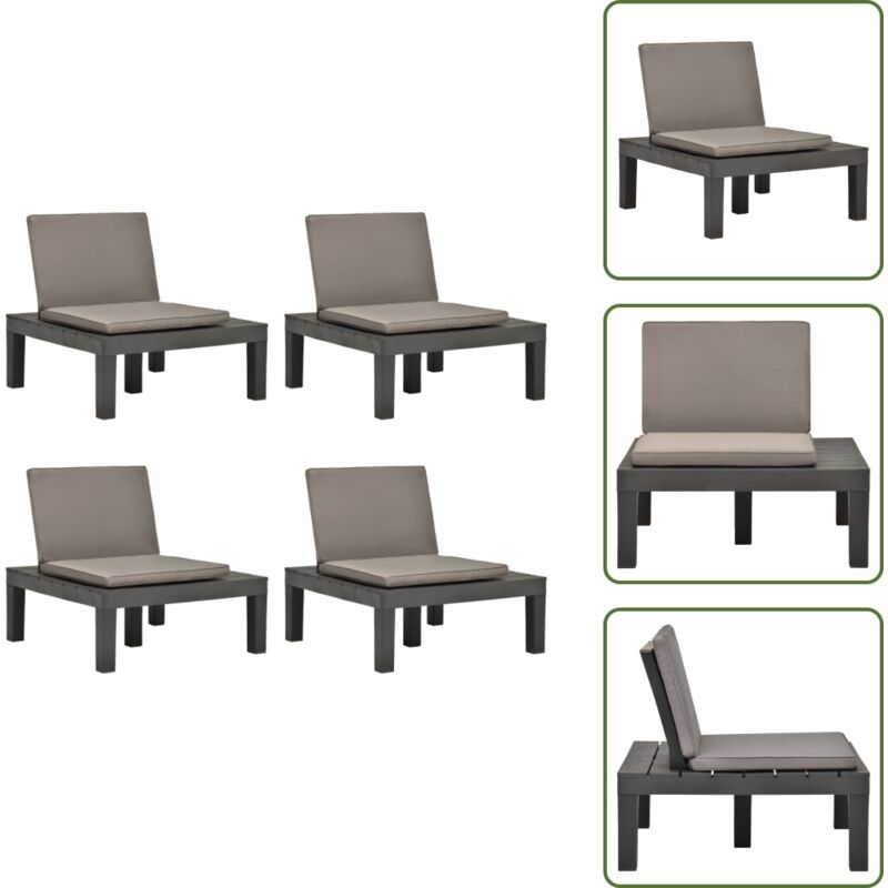 Gartenstühle Mit Auflagen 4 Stk. Kunststoff Anthrazit - Gartensessel - Gartenlounge - Kunststoffe Stuhl - Outdoor Möbel - Loungeset