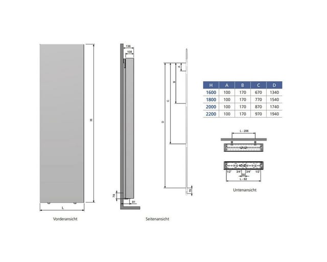 Henrad - Belrad Vertikal Heizkörper Plan T22 1600 X 500 (hxb)-1601w