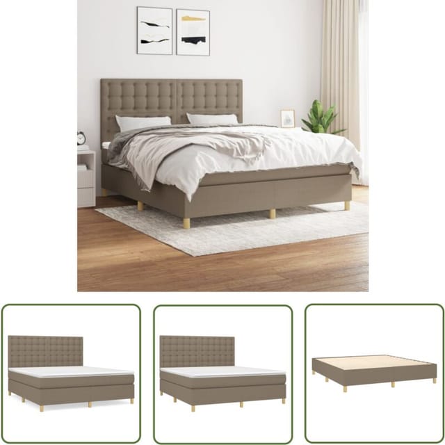 Boxspringbett Mit Matratze Taupe 160x200 Cm Stoff - Boxspringbett - Doppelbett - Bettenrahmen - Schlafsystem - Tapete - The Living Store