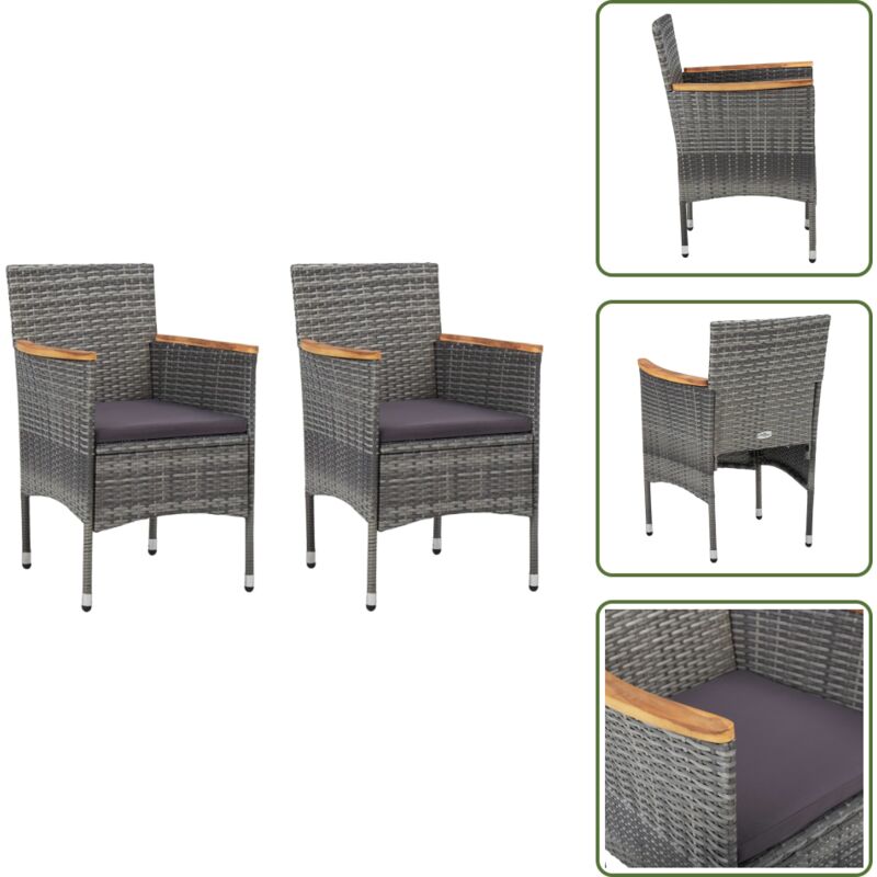 Garten-essstühle 2 Stk. Poly Rattan Grau - Gartensessel - Esszimmerstühle - Outdoor Möbel - Rattangestelle - Gartenmöbel
