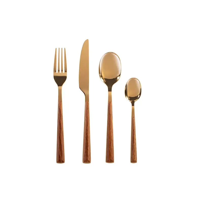 Servizio Posate Sylva 24 Teile Aus Edelstahl Mit Abs-griffen, Goldene Hochglanz-oberfläche