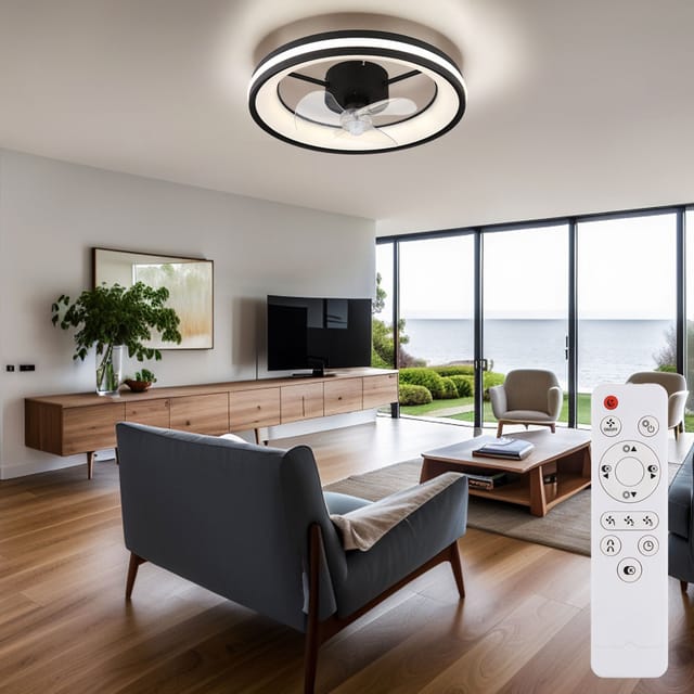 Globo Lighting - Deckenventilator Deckenlampe Wohnzimmerleuchte Esszimmerleuchte Schlafzimmerlampe, Metall Kunststoff Schwarz, Dimmbar Fernbedienung Rechts-/linkslauf, Led 30w 2215lm 2700-6500k, D 49,5 Cm