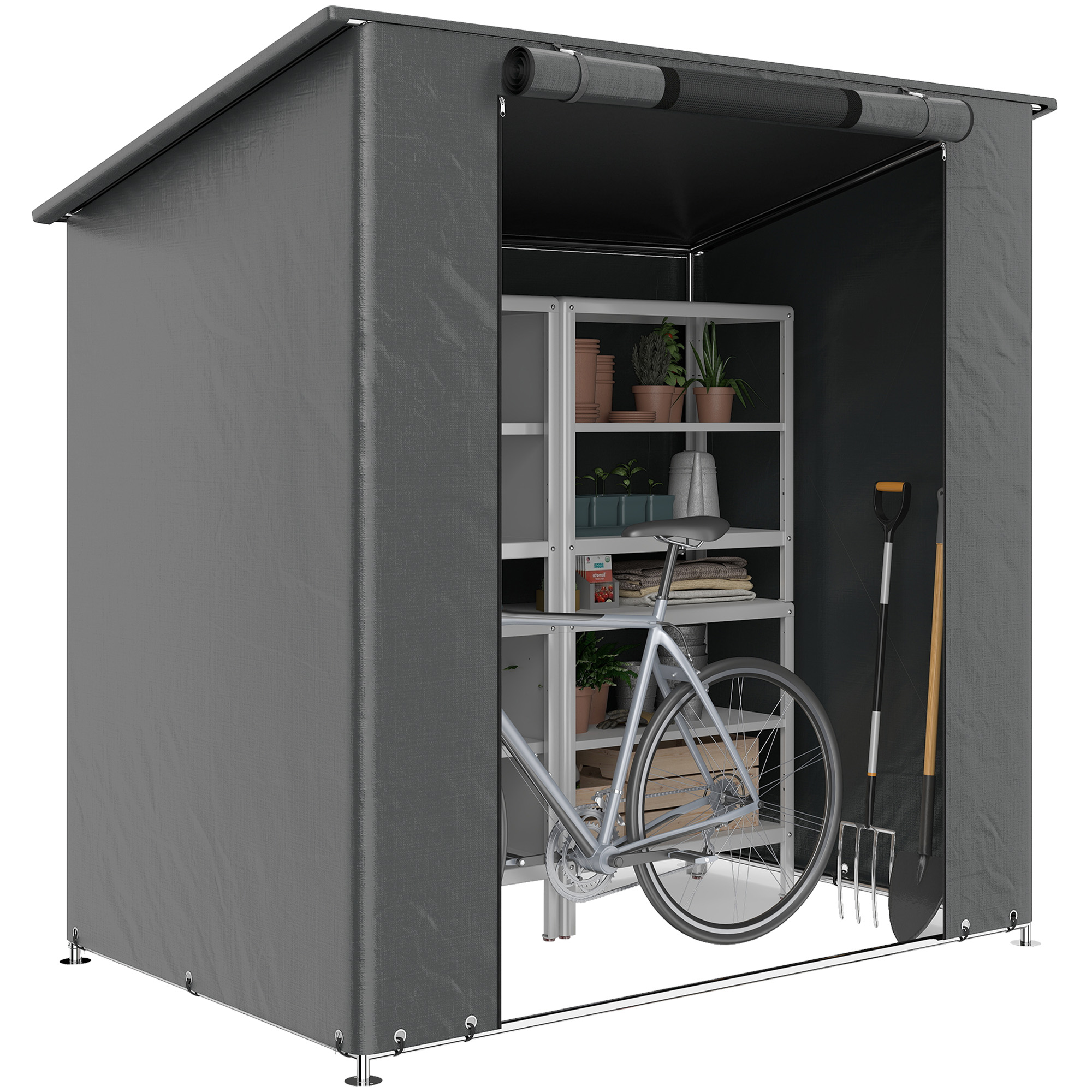 Homaire Gartenpavillon Mit Verzinktem Stahlrahmen Und Pe-gewebe, 187x120x204 Cm, Dunkelgrau