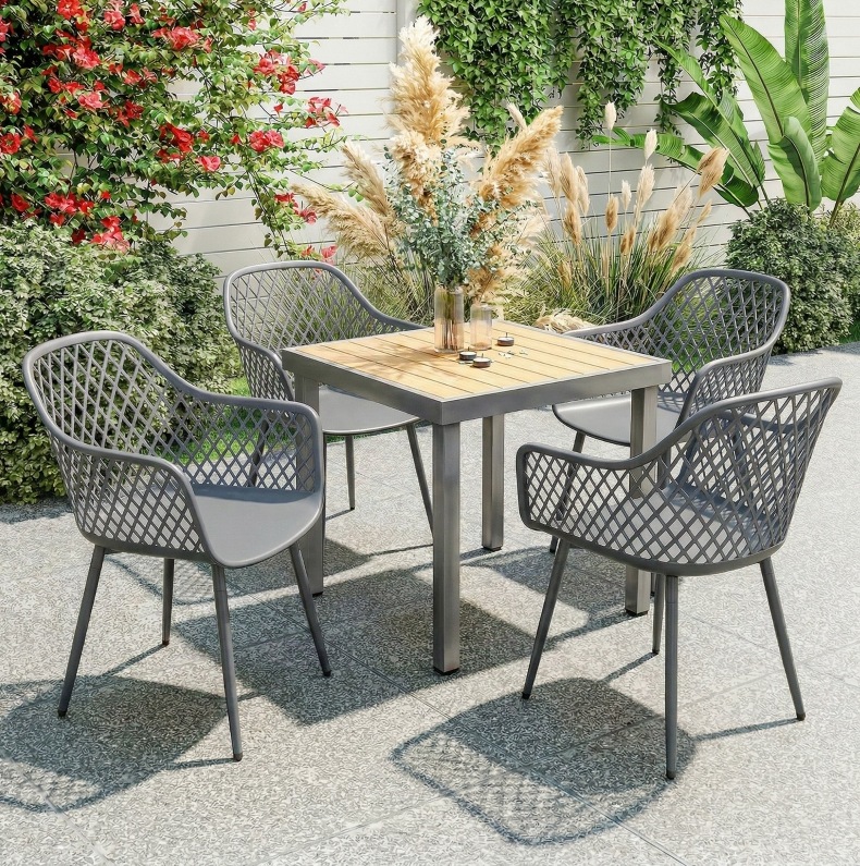 4er-set Gartenstühle Aus Kunststoff Mit Armlehnen Und Rückenlehne, Dunkelgrau Okmyhome