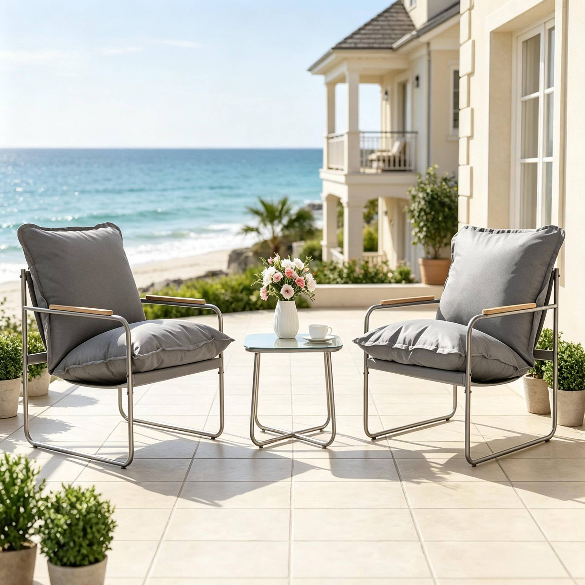 Gartenmöbel-set 1 Tisch, 2 Stühle, Grau Okmyhome