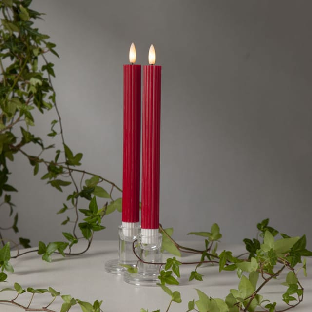 Star Trading - Led-stabkerzen Flamme Stripe, 2er Set, Echtwachs, Rot, H 25cm