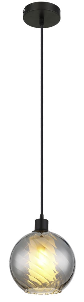 Hängeleuchte Pendelleuchte Wohnzimmerlampe Schwarz Glaskugel Rauch H 120 Cm