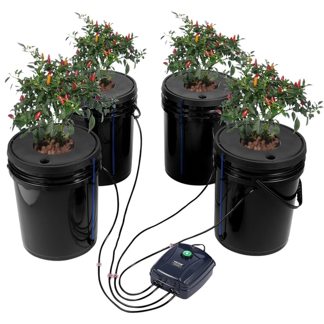 Dwc Hydroponics Grow System, Hydroponisches Anbausystem, Deep Water Culture 5 Gallonen 4 Eimer, Dwc-system Mit Luftpumpe, Luftsteinen Und Wasserstandsanzeige Für Blattgemüse - Vevor