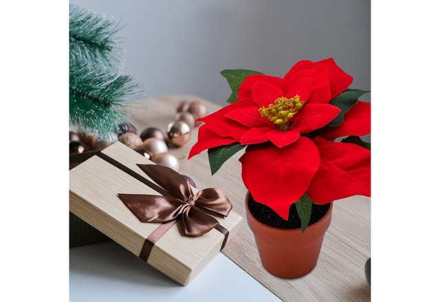 Spetebo - Künstlicher Weihnachtsstern Im Blumentopf 20 Cm - 3er Set - Kunstblume Poinsettia In Naturgetreuer Nachbildung - Christblume Deko Pflanze Seidenblume Kunstpflanze Winterblume Mit Samtigen Blüten