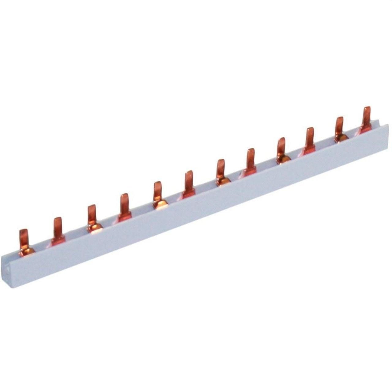Dreipoliger Pin-klemmbalken, 19 Module, Querschnitt 10mm², 63a, Länge 1m