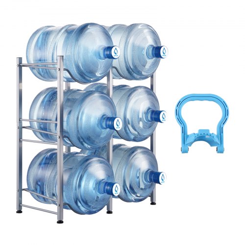 Wasserkrughalter Mit 3 Ebenen, 5-gallonen-wasserflaschenhalter, Zweireihiges Wasserflaschenregal Für 6 Flaschen, Robustes Wasserkrugregal Für Küche, Büro, Wohnzimmer, Silber - Vevor
