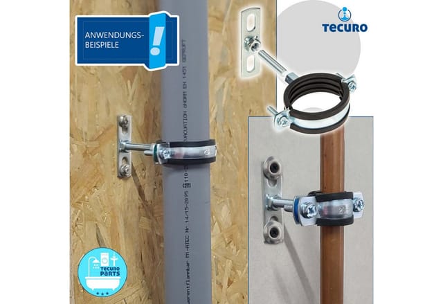 Tecuro Schraubrohrschelle M8/m10 Verzinkt Mit Schallschutzeinlage 74-80 Mm, Inkl. Gewindestift M10 X 40 Mm Und Befestigungsplatte