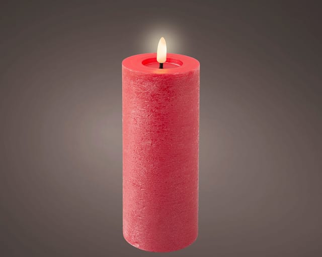 Lumineo - Indoor Led Wachskerze Rot Flammeneffekt Warmweiß Ø 7 Cm Höhe 19 Cm
