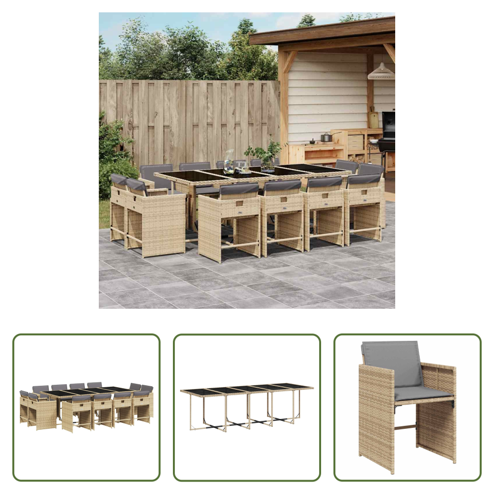 Vidaxl Gartenstühle - 13-tlg. Garten-essgruppe Mit Kissen Beigemischung Poly Rattan