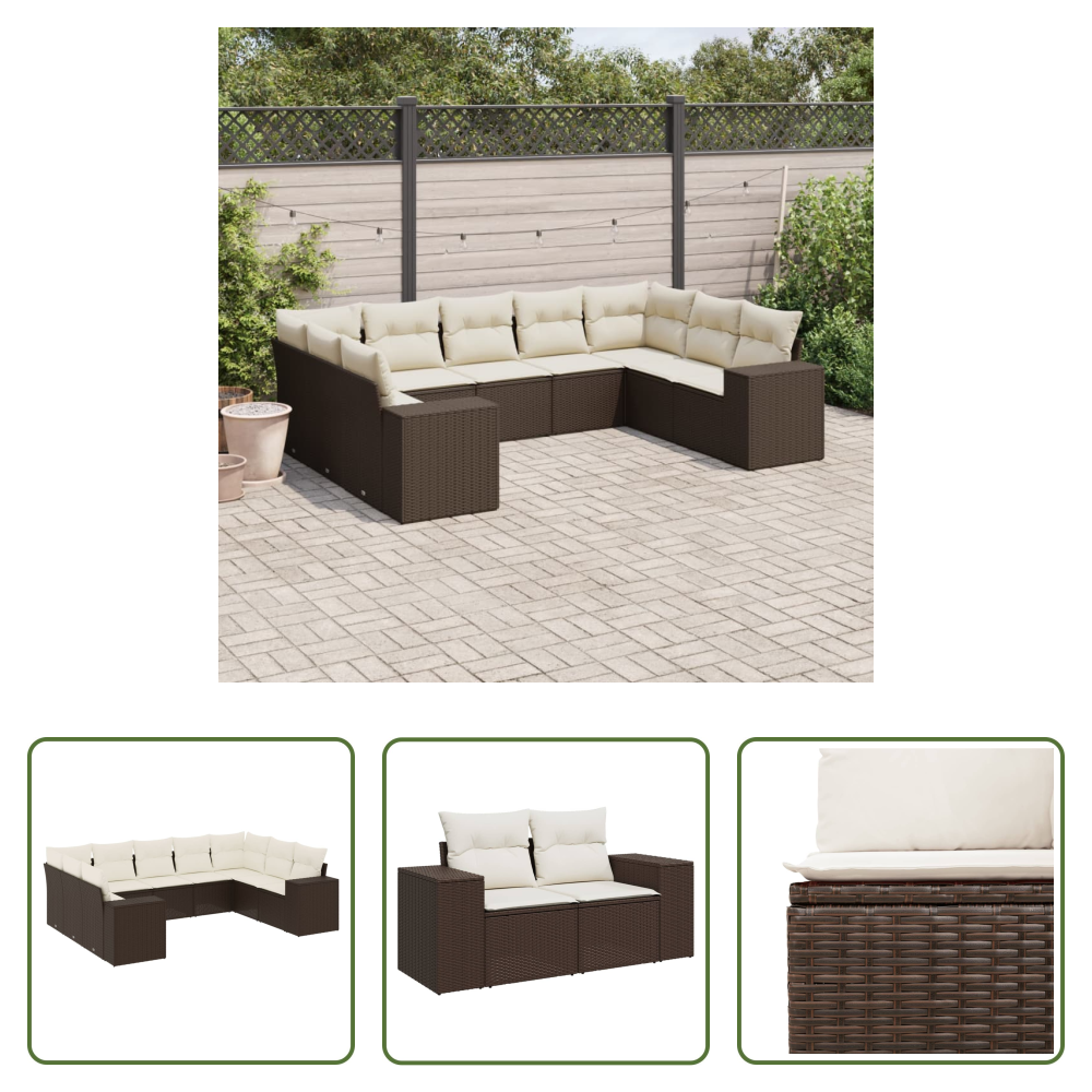 Vidaxl Rattan - 9-tlg. Garten-sofagarnitur Mit Kissen Braun Poly Rattan