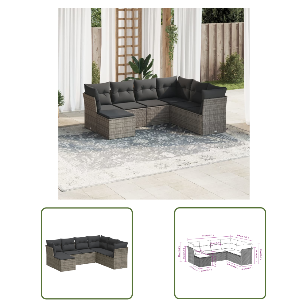 The Living Store 7-tlg. Garten-sofagarnitur Mit Kissen Grau Poly Rattan - Gartenmöbel - Rattan Möbel - Lounge Set - Gartenlounge - Außengartenmöbel