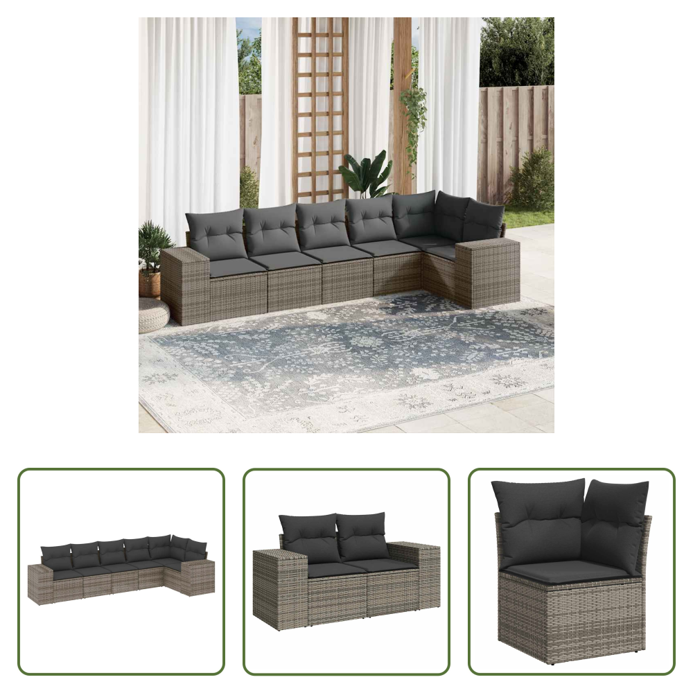 Gartensessel - 6-tlg. Garten-sofagarnitur Mit Kissen Grau Poly Rattan