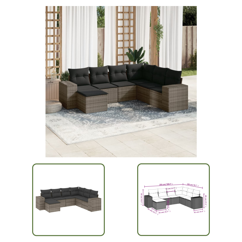 The Living Store 7-tlg. Garten-sofagarnitur Mit Kissen Grau Poly Rattan - Gartenmöbel - Sofasatz - Outdoor Möbel - Pe-rattan - Wetterfest
