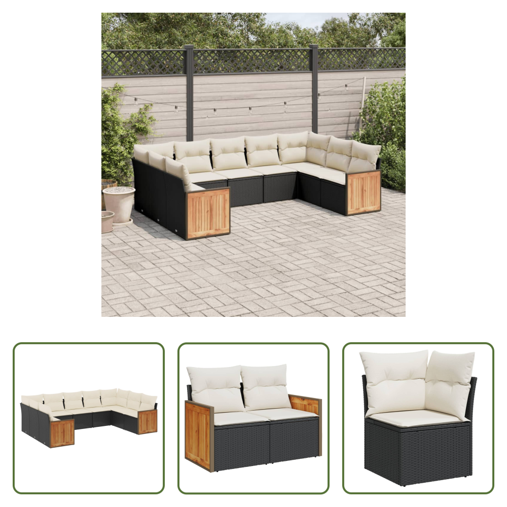 Gartensessel - 9-tlg. Garten-sofagarnitur Mit Kissen Schwarz Poly Rattan