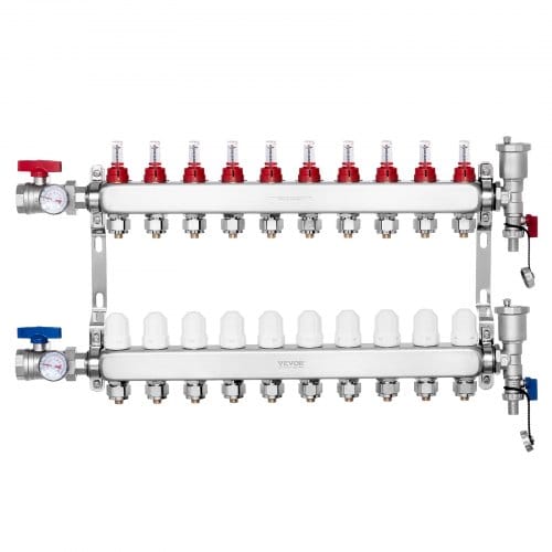 10-zweig-wärmeverteilungsverteiler, 1/2-zoll-pex-rohrverteiler, Edelstahl-pex-verteiler Für Hydronische Fußbodenheizung, Wärmeverteilungs-pex-verteilersatz Mit 1/2-zoll-adaptern Im Lieferumfang Enthal