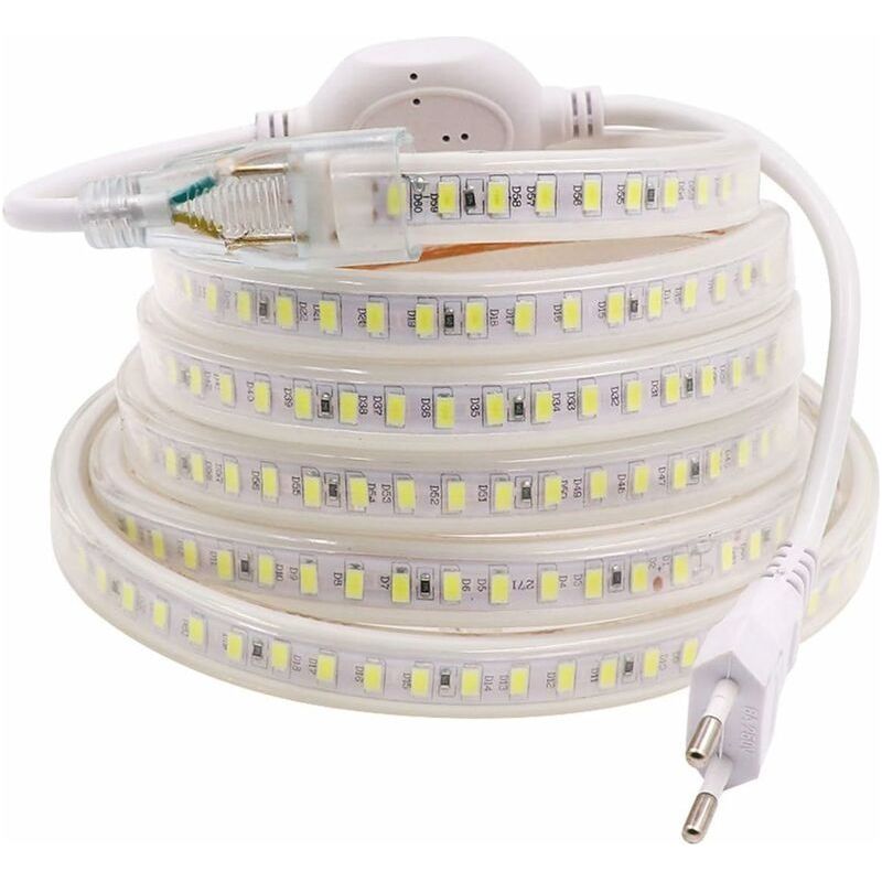 Ruban Led Blanc Froid 8m – 144 Leds/m – 900 Lm – Étanche Ip65 – 220v Ac – Lumière Pour Espaces Confinés Et Chantiers Humides - 900lm