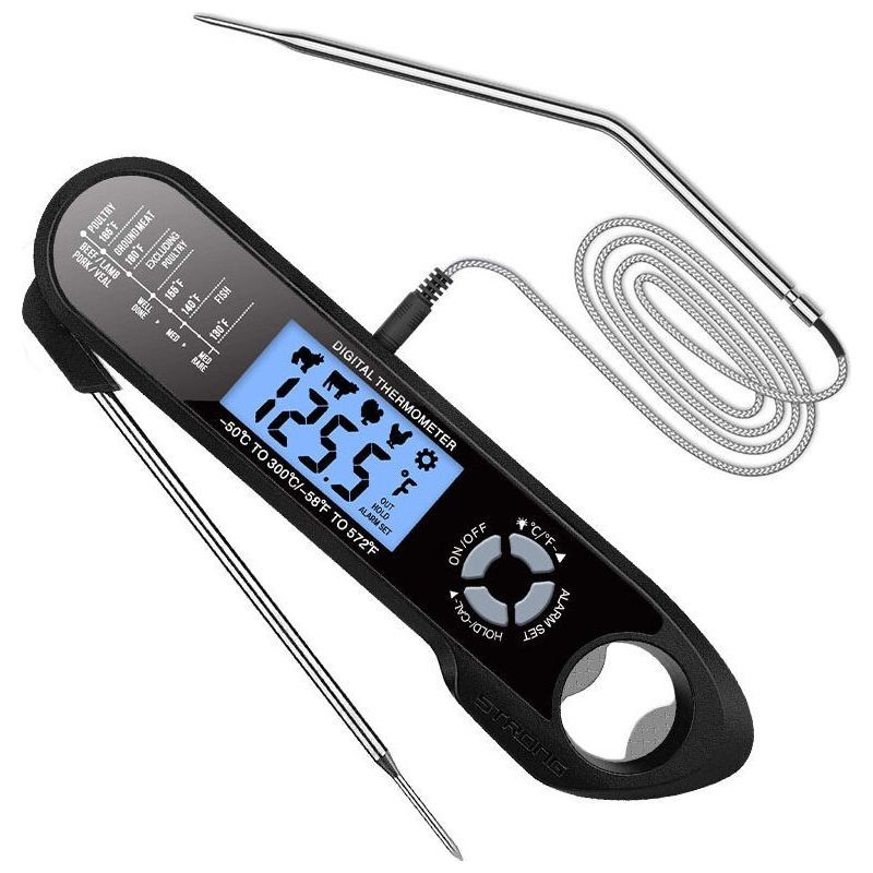 Thermomètre Cuisine, Lcd Thermomètre Cuisson Digital À Lecture Instantanée Avec Double Sonde & Fil Long, Réglage D'Alarme & Aimant, Température Préréglée Pour Viande, Bbq, Patisserie, Lait Etc