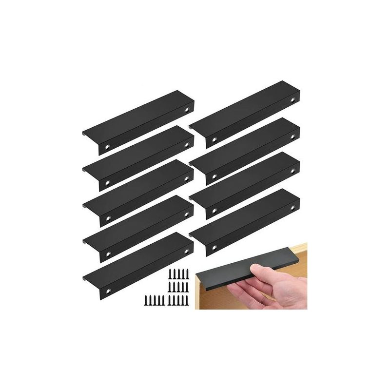 Lot De 10 Poignée Noir Poignée De Meuble Noir- Poignée Invisible Poignee De Meuble Cuisine Noir Poignée Meuble Noir Mat En Alliage D'Aluminium Entraxe 96mm,10pcs Poignées + 20 Vis