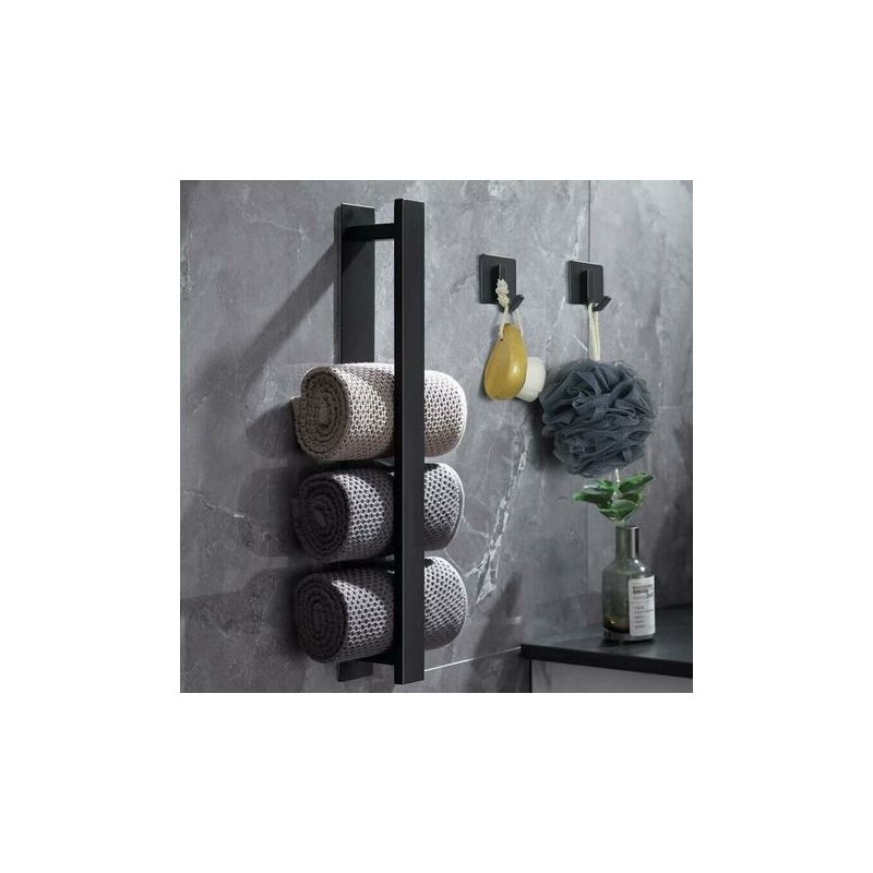 Porte Serviette Sans Perçage, Porte Serviette Noir, Porte Serviette Salle De Bain, Porte Serviette Invité, Porte Serviette Mural Inox Mat, Porte Serviette Bain. (40cm