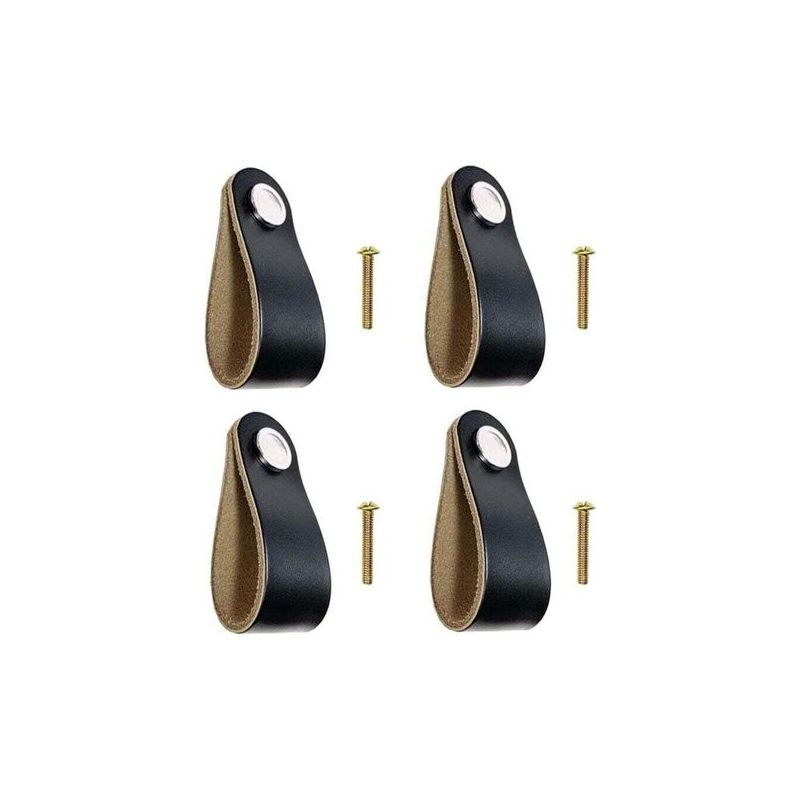 4pcs Poignées En Cuir Poignées De Tiroir En Cuir Boutons De Placard En Cuir Noir Avec Vis Pour Placard De Cuisine Meubles Armoire Commode Tire Bouton Poignées De Porte Matériel