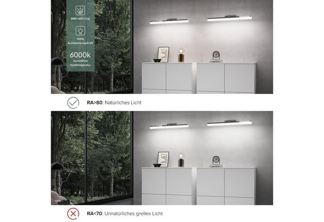 Spiegelleuchte 40cm Led Badlampe Spiegellampe, 6000k Badezimmer Lampe 180° Drehbar Chrom 9w Luxaris