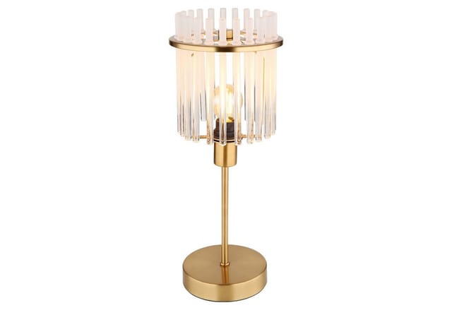 Tischleuchte Beistelllampe Nachttischlampe Schlafzimmerleuchte Wohnzimmerlampe, Metall Gold Glasstäbe, 1x E14, H 37,5 Cm