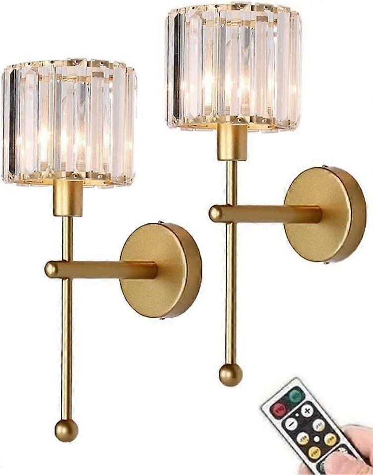 Moderne Wandleuchten Aus Glas Und Kristall, Batteriebetrieben, 2er-set, Goldfarbene, Wiederaufladbare Wandlampen Mit Fernbedienung