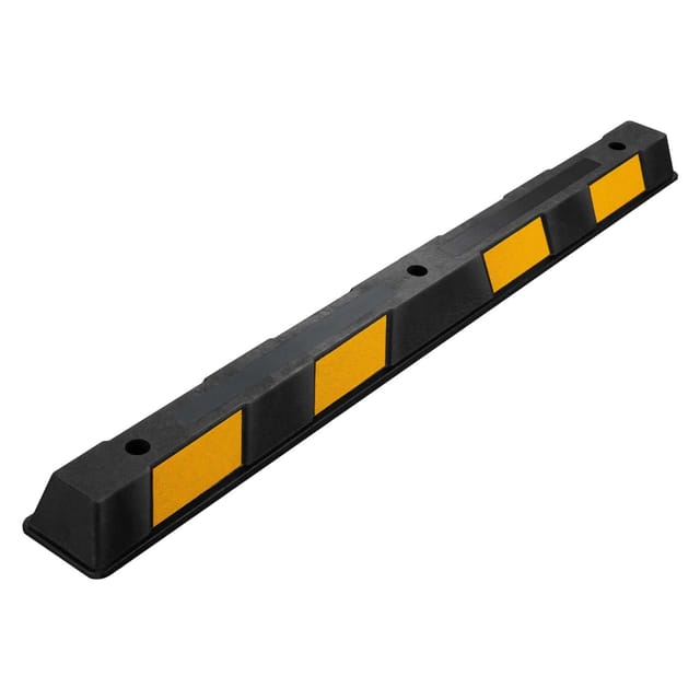 Radstopper 165 X 16 X 10 Cm, Einparkhilfe Aus Gummi, Parkplatzbegrenzung Mit Gelben Reflexionsstreifen & Schraubrillen, Parkplatzsperre Für Garage - Wiltec