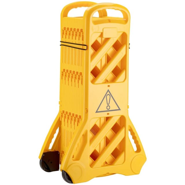 Wiltec Mobile Absperrung Aus Kunststoff Faltbar 60 X 32 X 101 Cm, Mobilzaun Ausziehbar Bis 3,9 M Mit Rollen, Absperrzaun Aus Robustem Material