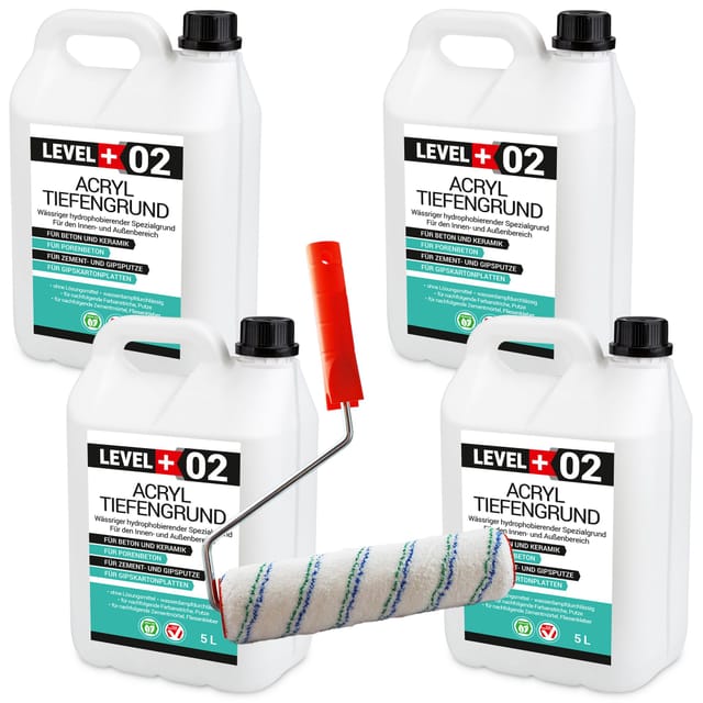 Level+ - Level+ Acryl Tiefengrund Grundierung 20l + Farbroller 25cm L+02