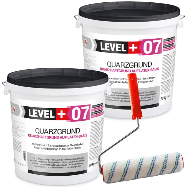 Level+ - Level+ Quarzgrund Grundierung Putzhaftgrund Holz Osb 40kg + Farbroller 25cm L+07