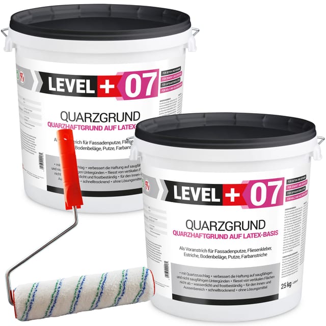Level+ - Level+ Quarzgrund Grundierung Putzhaftgrund Holz Osb 50kg + Farbroller 25cm L+07