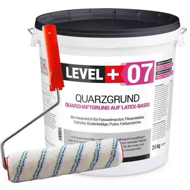 Level+ - Level+ Quarzgrund Grundierung Putzhaftgrund Holz Osb 25kg + Farbroller 25cm L+07